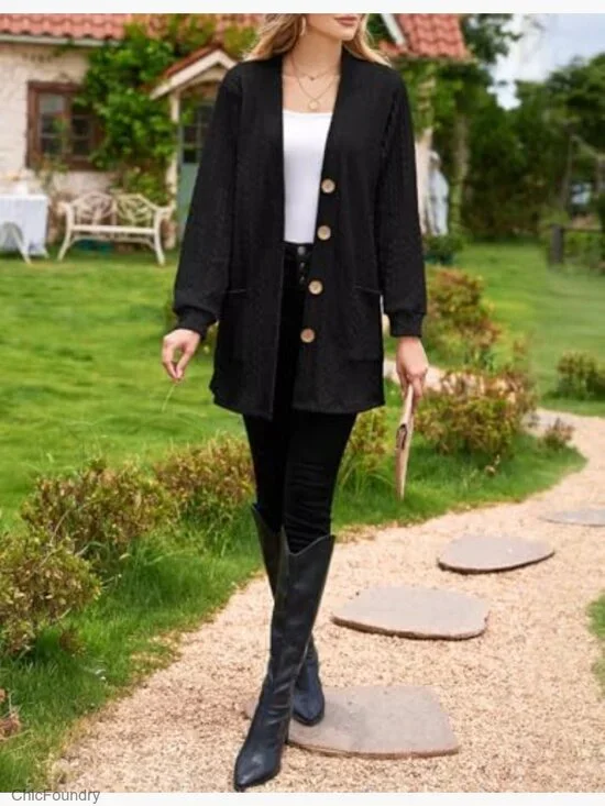 Plus Size Cable Knit Cardigan with Pockets Open Front Long Sleeve Sweater - Picture 4 of 7